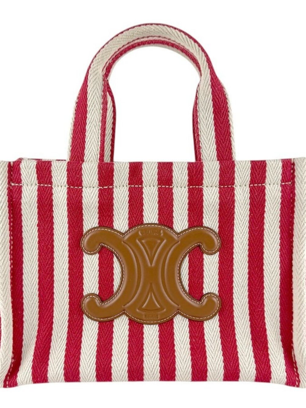 CELINE Small Cabas Thais Handbag Shoulder Bag Red/Off White/Brown